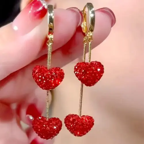 Elegant Heart-Shaped Rhinestone Dangle Earrings - Alloy Design, Copper Needle, Perfect for Valentine's Day, Gifts, and Celebrations