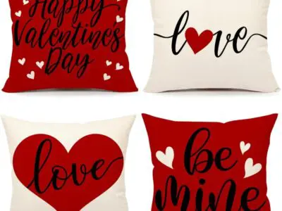 Valentine’s Day Pillow Covers - 18x18 Set of 4, Red Love Geometric Design, Farmhouse Style Throw Cushion Cases
