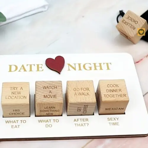 Romantic Wooden Dice Set for Couples - Includes Chessboard & Storage Bag, Perfect for Date Nights, Anniversaries, Christmas & Valentine's Day Gifts