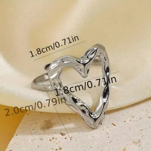 1pc Fashion Simple Love Heart Shaped Stainless Steel Ring – 18K Gold Plated Adjustable Opening for Men & Women