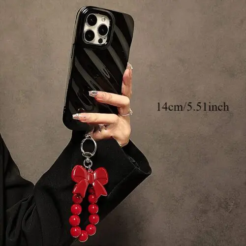 Red Bow Beaded Tassel Lanyard Wrist Strap – Stylish Keychain Accessory for Phone Cases, Car Keys & Handbags
