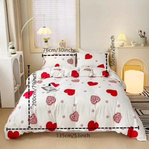 3pcs Love Print Duvet Cover Set – Soft Polyester Bedding for Bedroom & Guest Room, All-Season Comfort