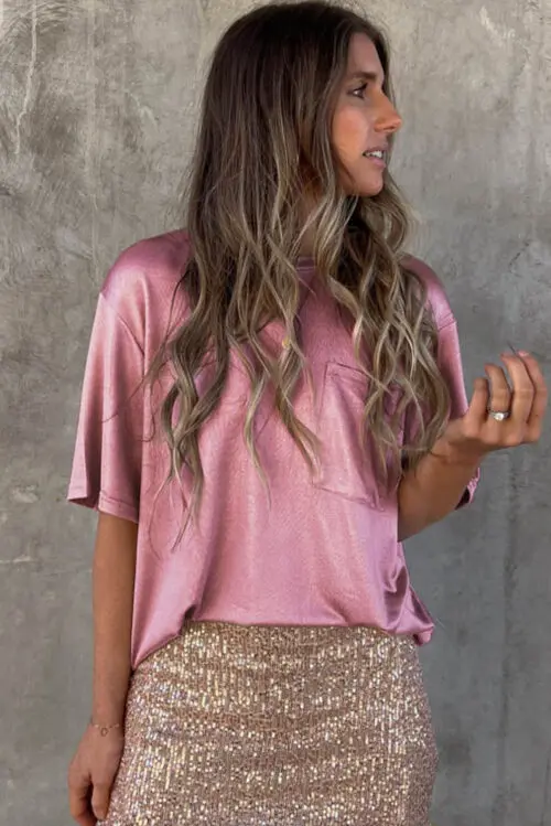 Pretty in Pink - Loose Fit T-Shirt with Convenient Chest Pocket