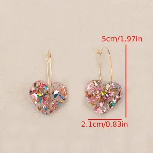 Vintage Style Resin Heart Drop & Dangle Earrings - Iron Needle, Mosaic Design, Perfect Valentine’s Day Gift