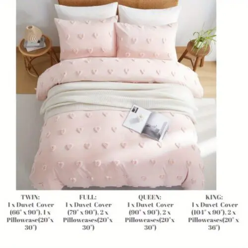 Heart Tufted Duvet Cover Set – Shabby Chic Embroidered Lightweight Microfiber Bedding for All Seasons