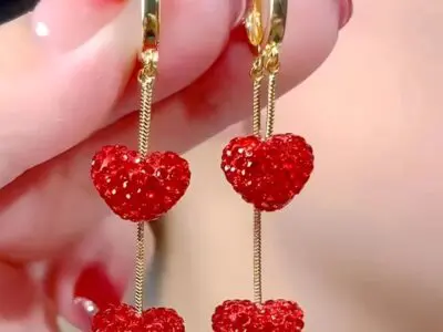 Exquisite Fashion Heart Cross Earrings - Copper Rhinestone Design, 925 Sterling Silver Posts, Elegant Ladies’ Gift