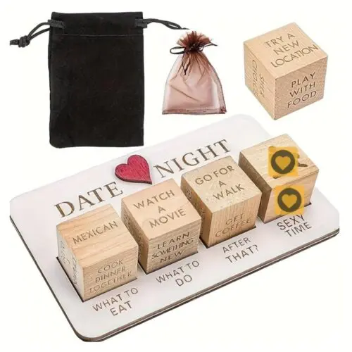 Romantic Wooden Dice Set for Couples - Includes Chessboard & Storage Bag, Perfect for Date Nights, Anniversaries, Christmas & Valentine's Day Gifts