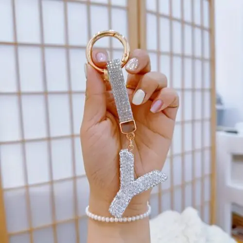 Rhinestone Letter Keychain - Lucky Crystal Pendant for Men & Women, Shiny Alloy Charm