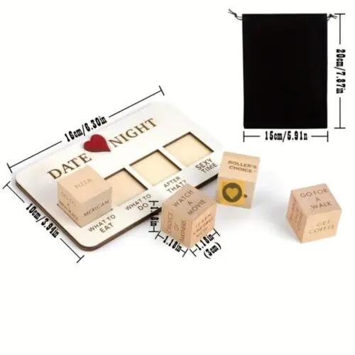 Romantic Wooden Dice Set for Couples - Includes Chessboard & Storage Bag, Perfect for Date Nights, Anniversaries, Christmas & Valentine's Day Gifts