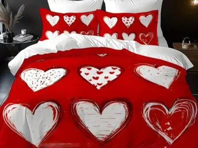 2/3pcs Valentine’s Day Love Pattern Quilt Cover Set – Soft Polyester All-Season Bedding