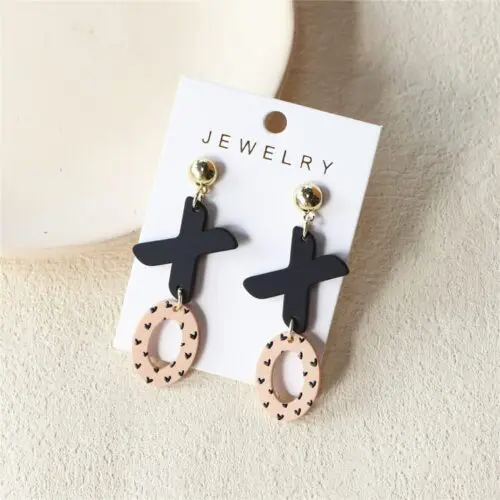 Love Print XO Wine Red Acrylic Pendant Earrings - Elegant Design, Stainless Steel Needle, Perfect for Parties and Valentine’s Day