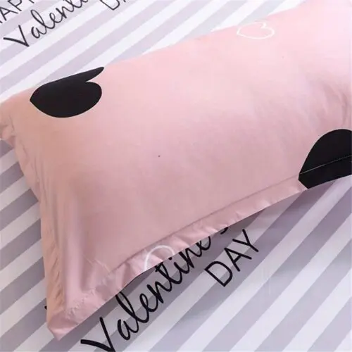 Blush Pink Love Heart Duvet Cover Queen – Reversible 3pc Microfiber Bedding Set with Blue & White Stripes