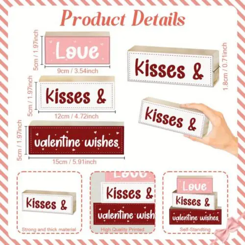 Valentine's Day Wooden Block Decor Set - Romantic Heart Design, Table Centerpiece & Tiered Tray Decoration, Perfect Holiday Gift