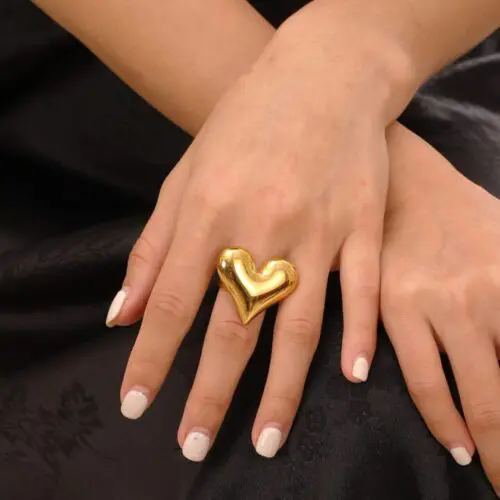 Chic Adjustable Stainless Steel Heart Ring – Vintage Boho Style for Daily Wear & Parties