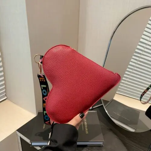 Women’s Stylish Mini Heart-Shaped Crossbody Bag – Durable PU Leather with Adjustable Colorful Strap
