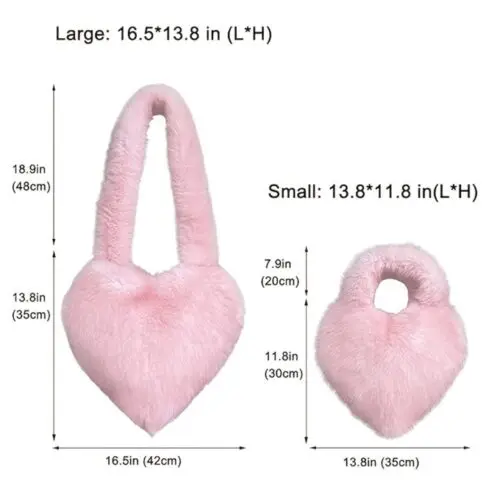 Women Fashion Pink Heart Shaped Furry Handbag – Fluffy Faux Fur Y2K Shoulder Bag, Spacious and Stylish