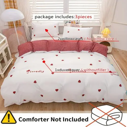 3pcs Duvet Cover Set – Double-Sided Heart Pattern, Soft All-Season Polyester Bedding
