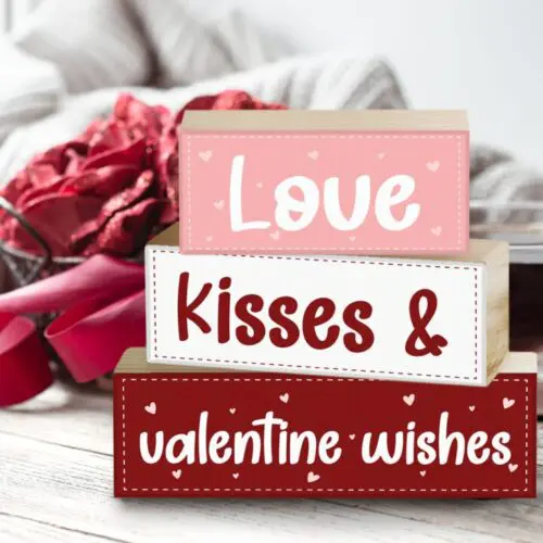 Valentine's Day Wooden Block Decor Set - Romantic Heart Design, Table Centerpiece & Tiered Tray Decoration, Perfect Holiday Gift