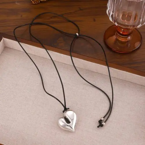 1pc Irregular Love Pendant Necklace – Adjustable Vintage PU Leather Chain, Perfect for Festivals & Gifts