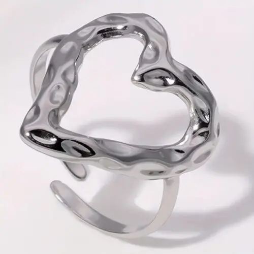 1pc Fashion Simple Love Heart Shaped Stainless Steel Ring – 18K Gold Plated Adjustable Opening for Men & Women