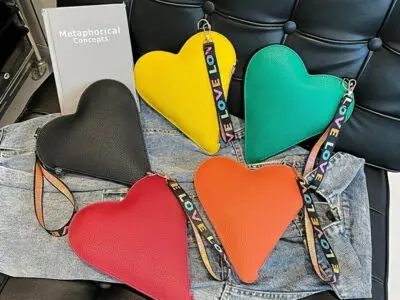 Women’s Stylish Mini Heart-Shaped Crossbody Bag – Durable PU Leather with Adjustable Colorful Strap