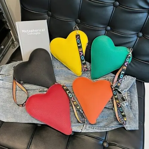Women’s Stylish Mini Heart-Shaped Crossbody Bag – Durable PU Leather with Adjustable Colorful Strap