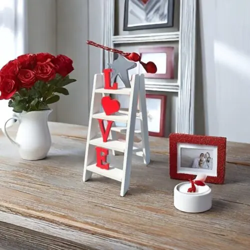 Classic Wooden Love Ladder Tabletop Decor - Multipurpose Manufactured Wood Wedding Theme, Elegant Table Display