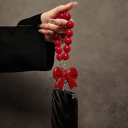 Red Bow Beaded Tassel Lanyard Wrist Strap – Stylish Keychain Accessory for Phone Cases, Car Keys & Handbags