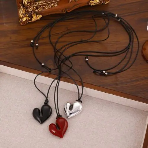 1pc Irregular Love Pendant Necklace – Adjustable Vintage PU Leather Chain, Perfect for Festivals & Gifts