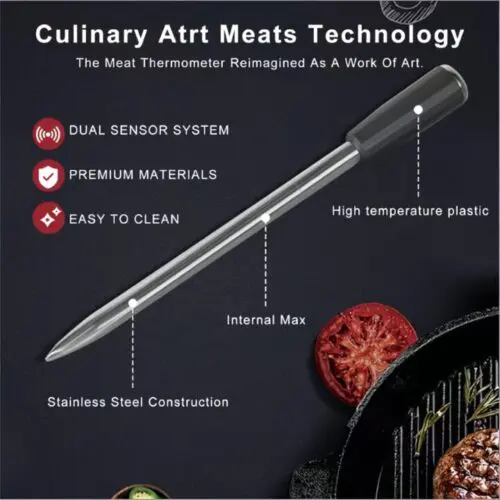 Smart Wireless Meat Thermometer with App Alerts - USB Rechargeable, Digital Display, Stainless Steel Probe, ≤36V Operating Voltage, Compatible with App Alerts, Perfect for BBQ, Grill, Oven, Smoker, and Rotisserie
