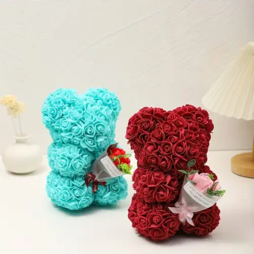 Elegant Rose Bear with Lifelike Artificial Flowers - Perfect Valentine’s, Mother’s Day, Wedding & Home Decor Gift