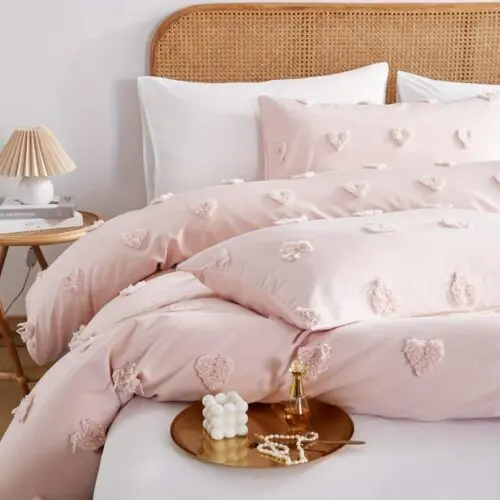 Heart Tufted Duvet Cover Set – Shabby Chic Embroidered Lightweight Microfiber Bedding for All Seasons