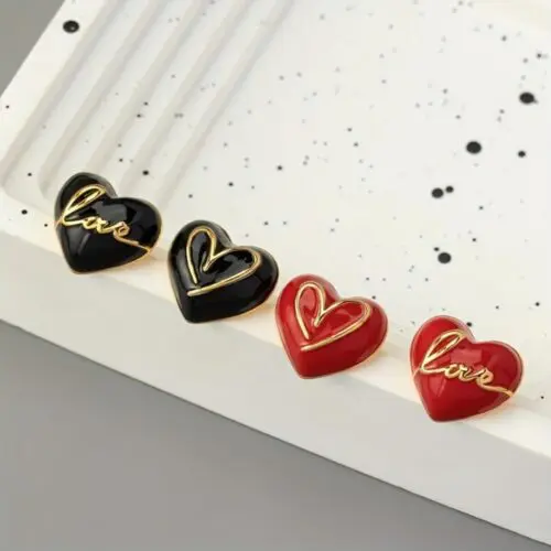 Red Heart Stud Earrings - Elegant & Cute Zinc Alloy Design with Stainless Steel Posts, Perfect Valentine’s Day Gift