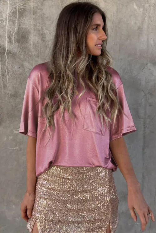 Pretty in Pink - Loose Fit T-Shirt with Convenient Chest Pocket
