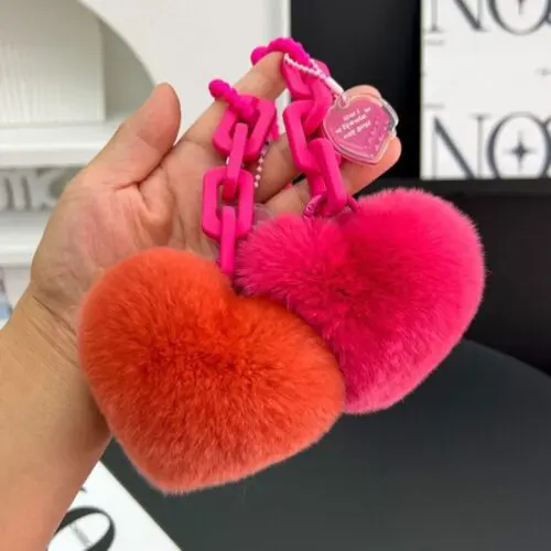 Adorable Heart-Shaped Ball Keychain – Soft Plush Bag Pendant for Women, Perfect Valentine’s Day Gift