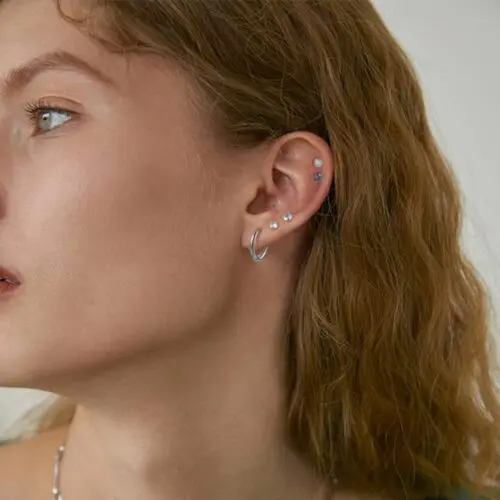 Hypoallergenic Stainless Steel Earrings Set - Studs, Hoops & Opal CZ Flatback Designs, Cartilage Piercing Jewelry