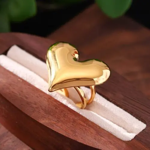 Chic Adjustable Stainless Steel Heart Ring – Vintage Boho Style for Daily Wear & Parties