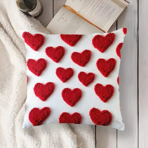 Soft & Cozy 18x18" Throw Pillow Cover - 3D Red Heart Design, Machine Washable, Ideal Valentine’s Day Gift