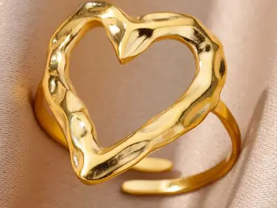 1pc Fashion Simple Love Heart Shaped Stainless Steel Ring – 18K Gold Plated Adjustable Opening for Men & Women