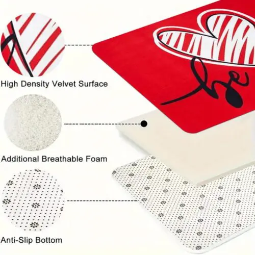 Valentine's Heart Pattern Rug Set - 2/3pcs Non-Slip, Washable, Anti-Fatigue Flannel Mats, Lightweight Stain-Resistant Polyester