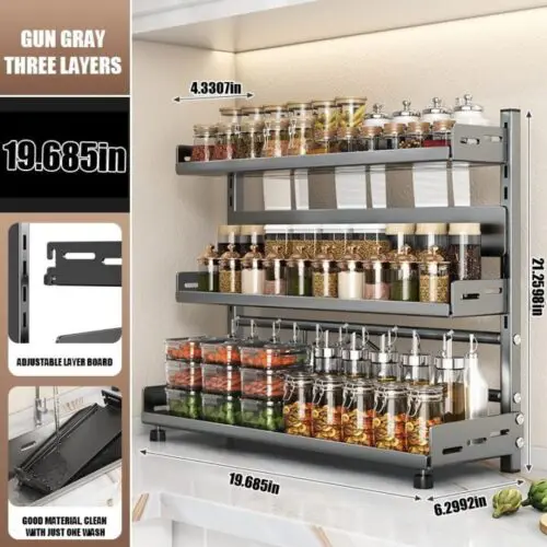 1pc Premium Steel Kitchen Storage Rack – Adjustable Countertop Organizer for Spices & Knives