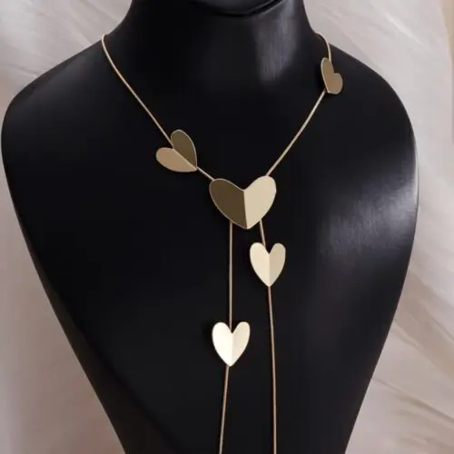 Stylish Y Shaped Necklace for Women – 14K Gold Plated Heart Pendant, Perfect for Evening Dresses & Gifts