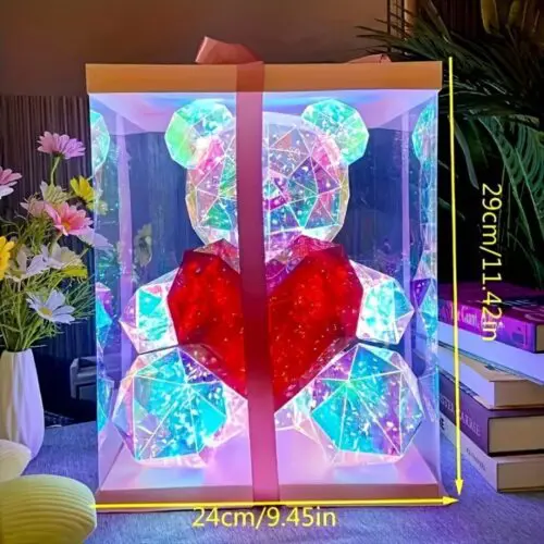 Valentine's Day Love Hug Bear - 9.84-Inch USB-Powered Dimmable LED Light for Weddings, Birthdays & Home Decor