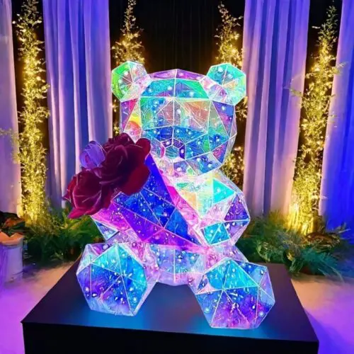 USB-Powered LED Light-Up Bear with Red Heart - Multicolor Illusion Gift for Valentine’s Day, Weddings & Birthdays