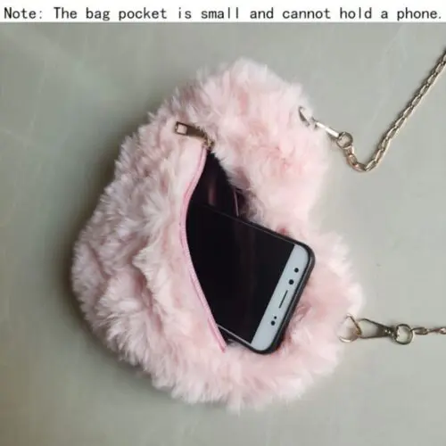 Fashion Heart-Shaped Fluffy Shoulder Bag – Faux Fur Crossbody Purse with Zipper, Polyester Lined, Perfect for Valentine’s Day
