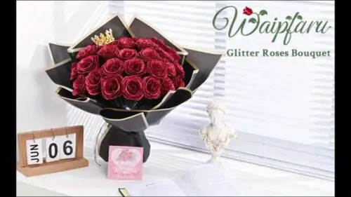 24/36 pcs Everlasting Glitter Roses Bouquet – Shiny Artificial Red Roses for Valentine’s, Weddings & More