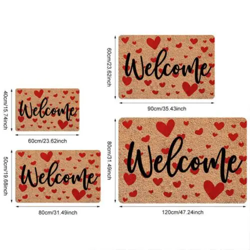 Valentine's Day Welcome Doormat - Red Heart Design, Non-Slip, Stain-Resistant Polyester for Indoor & Outdoor Decor