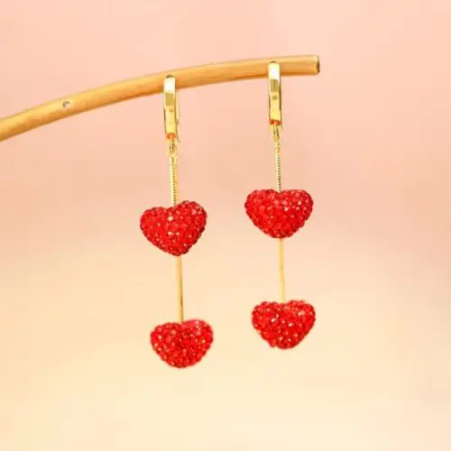 Exquisite Fashion Heart Cross Earrings - Copper Rhinestone Design, 925 Sterling Silver Posts, Elegant Ladies’ Gift