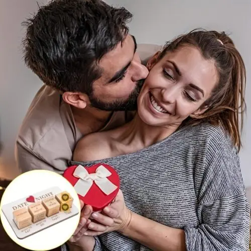Romantic Wooden Dice Set for Couples - Includes Chessboard & Storage Bag, Perfect for Date Nights, Anniversaries, Christmas & Valentine's Day Gifts