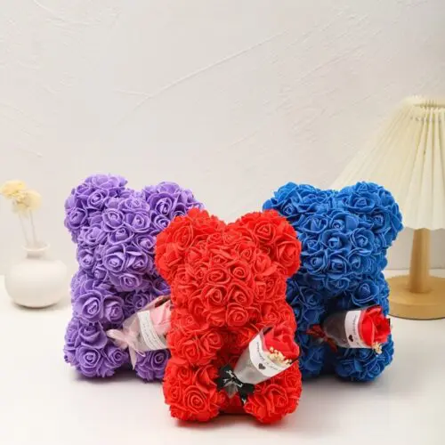 Elegant Rose Bear with Lifelike Artificial Flowers - Perfect Valentine’s, Mother’s Day, Wedding & Home Decor Gift
